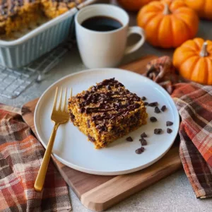 Higher Protein Pumpkin Baked Oatmeal with Chocolate Chips