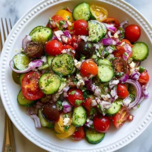 Mediterranean Salad with Cucumber, Tomato and Onion