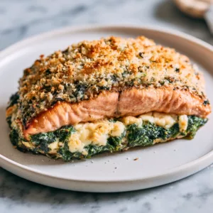 Baked Stuffed Salmon With Spinach & Feta Recipe