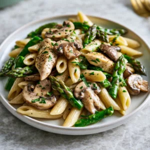 Chicken Mushroom Asparagus Penne (High Protein Dinner)