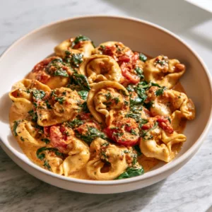 One Pot Creamy Tomato Spinach Tortellini Dinner