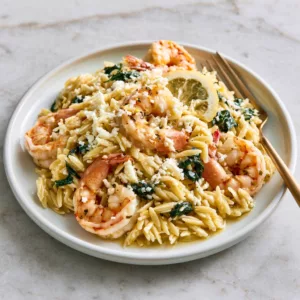 Zesty Lemon Feta Orzo with Succulent Shrimp
