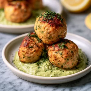 Baked Salmon Meatballs with Creamy Avocado Sauce