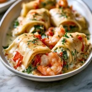 Shrimp and Spinach Stuffed Pasta Rolls with Roasted Red Pepper