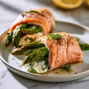 Asparagus & Lemon Basil Ricotta Stuffed Salmon Rolls