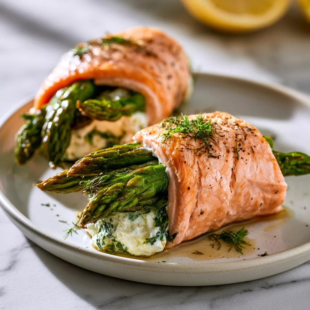 Asparagus & Lemon Basil Ricotta Stuffed Salmon Rolls
